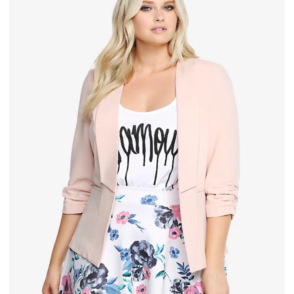 Blush Ruched Sleeve Blazer